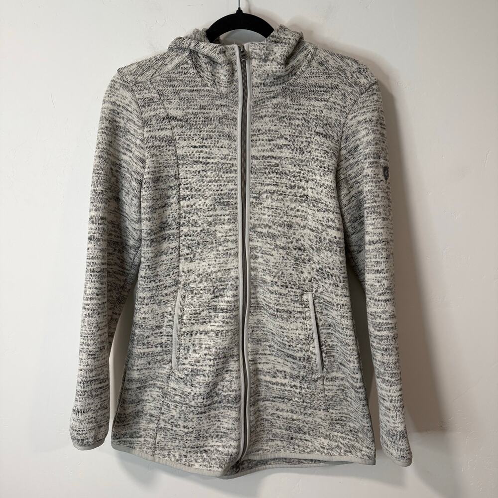 Kuhl Women's Ascendyr Long Fleece Jacket Hooded‎ Gray Cream XS